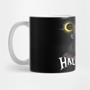 Black cat Halloween - black hollyhock Mug